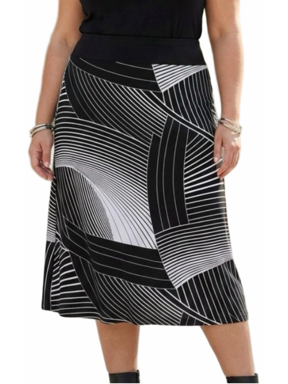 Laura Plus Midi Skirt woman’s Size 2X Black White Geometric Print stretch 2015